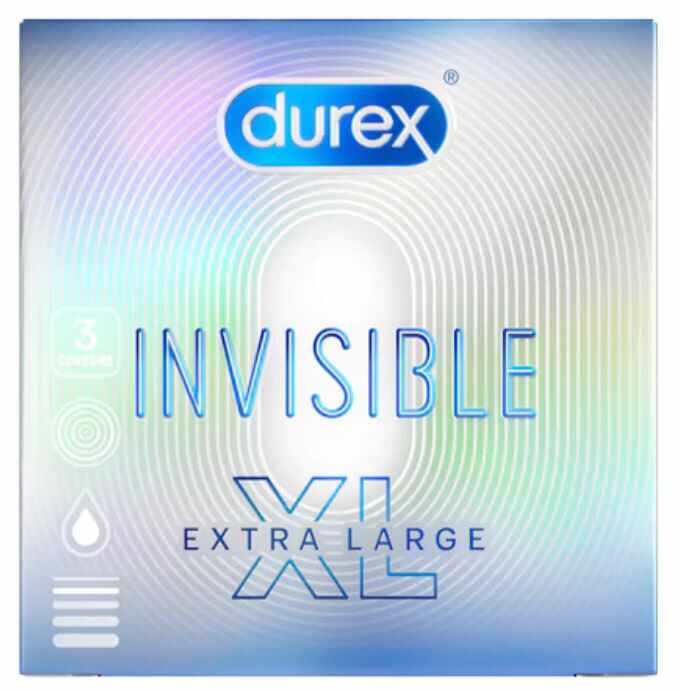 Prezervative Invisible XL, 3 bucati, Durex