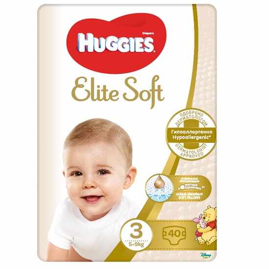 Scutece Elite Soft Nr.3 5-9 kg, 40 bucati, Huggies