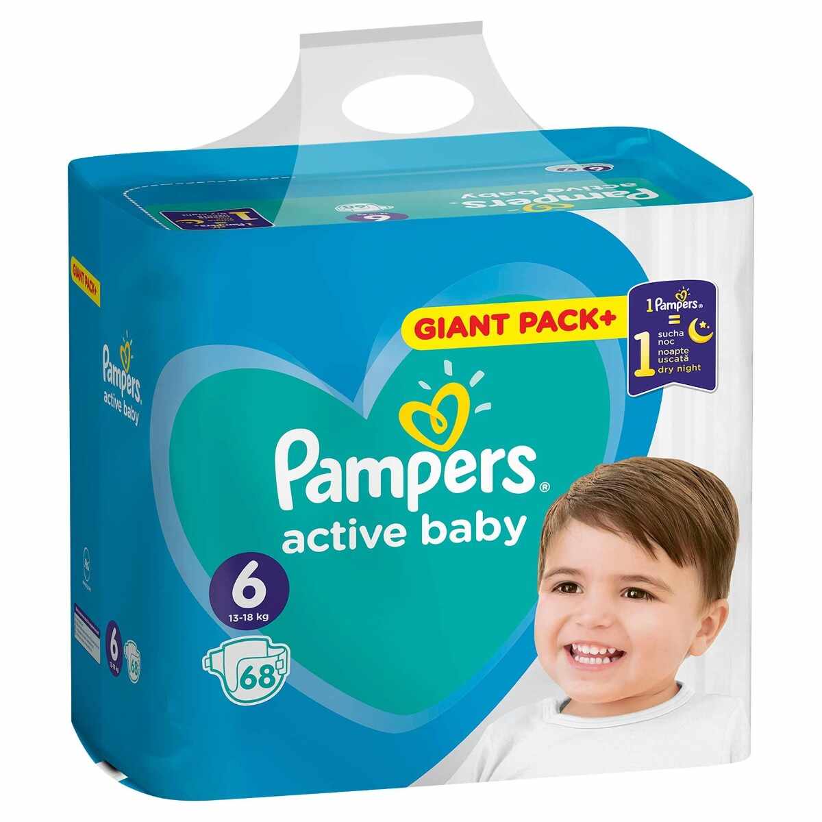 Scutece pentru copii Active Baby, Marimea6, 13-18kg, 68bucati, Pampers