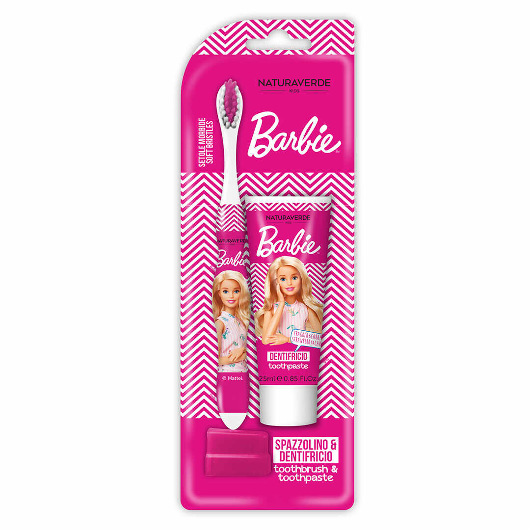 Set periuta si pasta de dinti Barbie, 25ml, Naturaverde