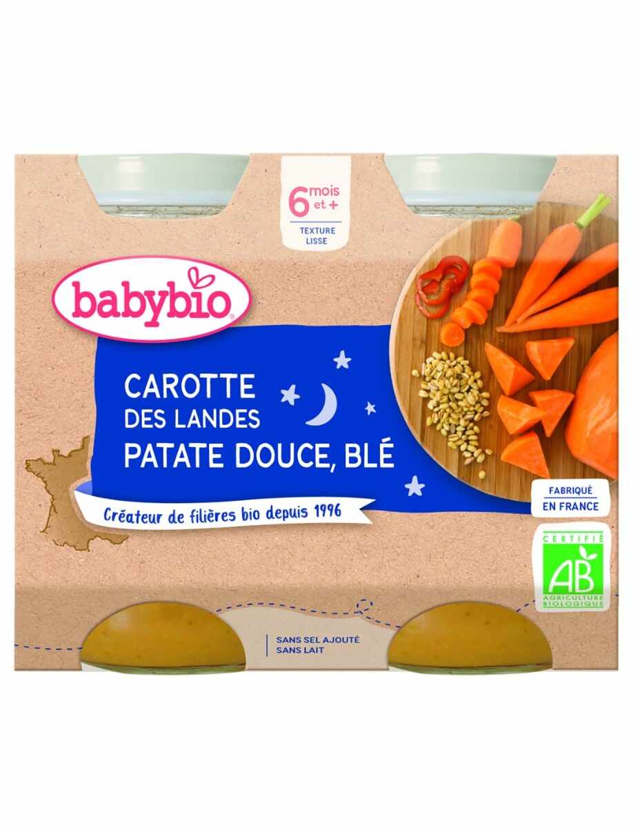 Piure de morcov, cartof dulce si grau, 2 x 200g, BabyBio