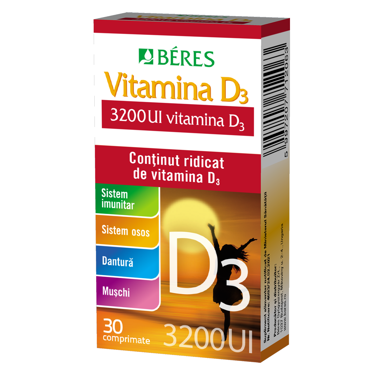 Vitamina D3 Forte 3200UI, 30 comprimate, Beres