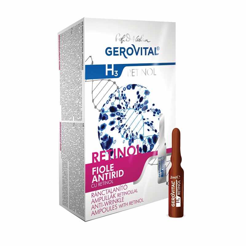 Fiole antirid cu retinol Gerovital H3 Retinol, 10 fiole x 2ml, Farmec