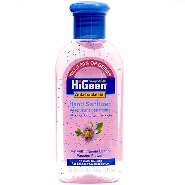 Gel dezinfectant de maini cu granule de Vitamina A, E si lotiune hidratanta cu floarea pasiunii, 110ml, HiGeen