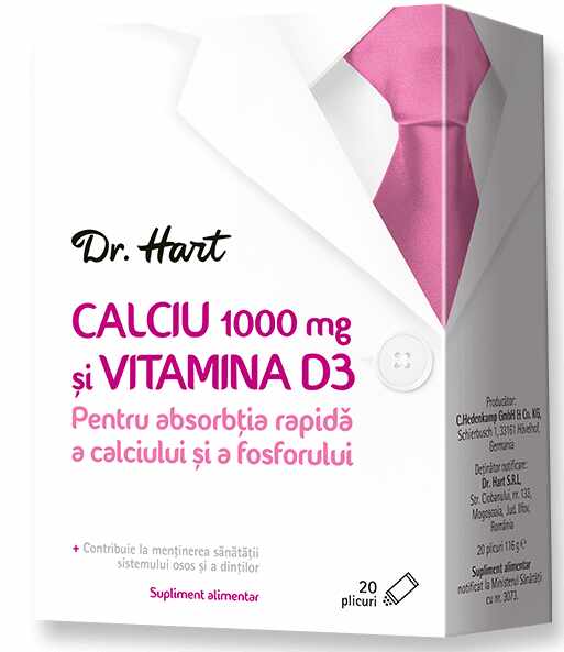 Dr.Hart Calciu forte 1000 mg + D3, 20 plicuri