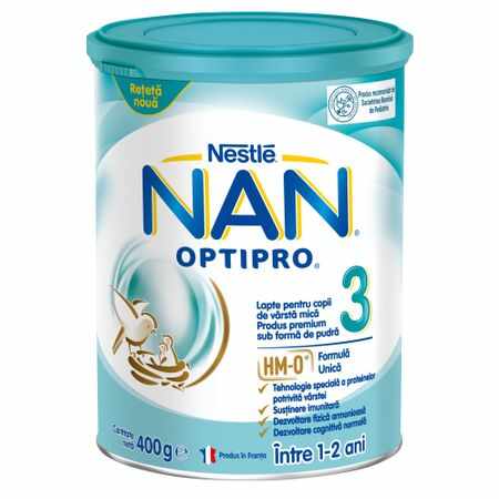 Lapte praf Nan 3 Optipro Premium, incepand de la 12 luni, 400 g, Nestle