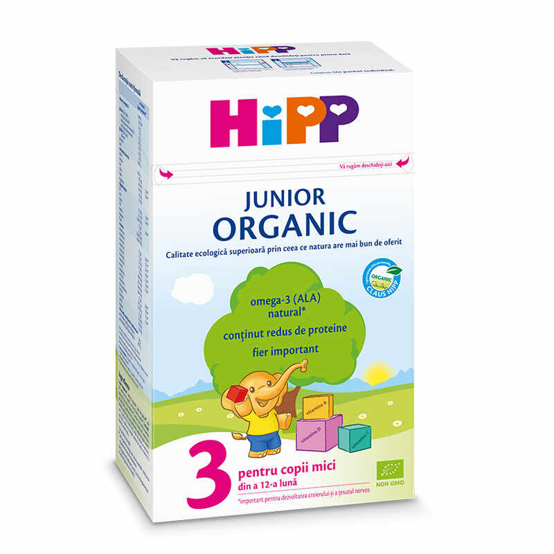 Lapte praf Organic 3, lapte de crestere, incepand de la 12 luni, 500 g, HiPP