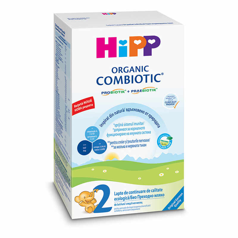 Lapte praf Organic Combiotic 2, lapte de continuare, incepand de la 6 luni, 300 g, HiPP