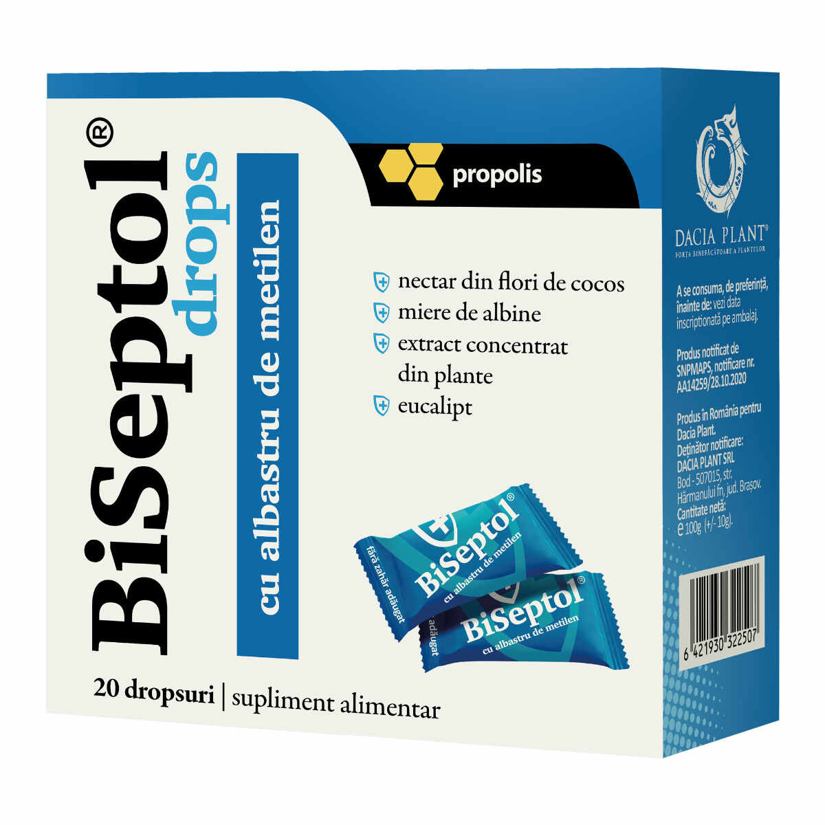 BiSeptol drops - cu propolis si albastru de metilen 20 buc 