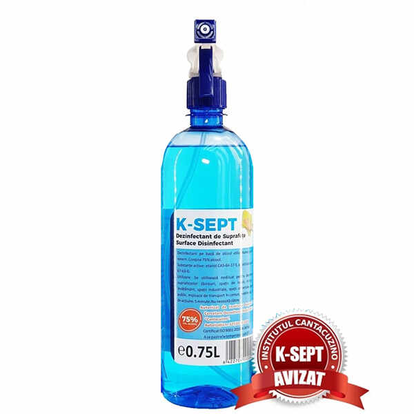 Dezinfectant lichid pentru suprafete pe baza de alcool 75% (pulverizator) K-SEPT - 750 ml