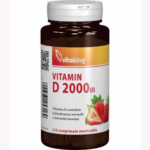 Vitamina D2000UI (gust de capsuni) 210cpr masticabile Vitaking