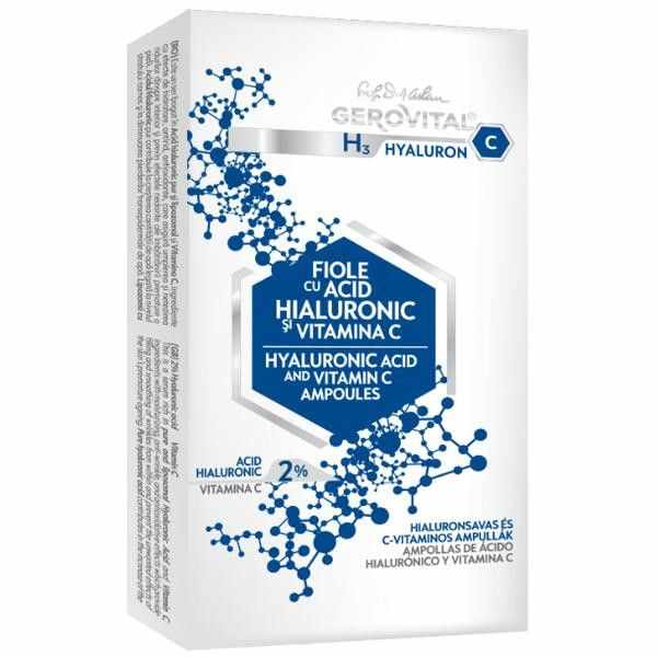 Fiole cu acid hialuronic si vitamina C H3 Hyaluron C, 10 x 2ml, Gerovital