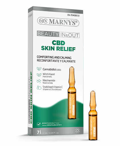 CBD Skin Relief cu canabidiol + apa de hamamelis + vitamina c stabilizata + vitamina B3, 7 fiole, Marnys