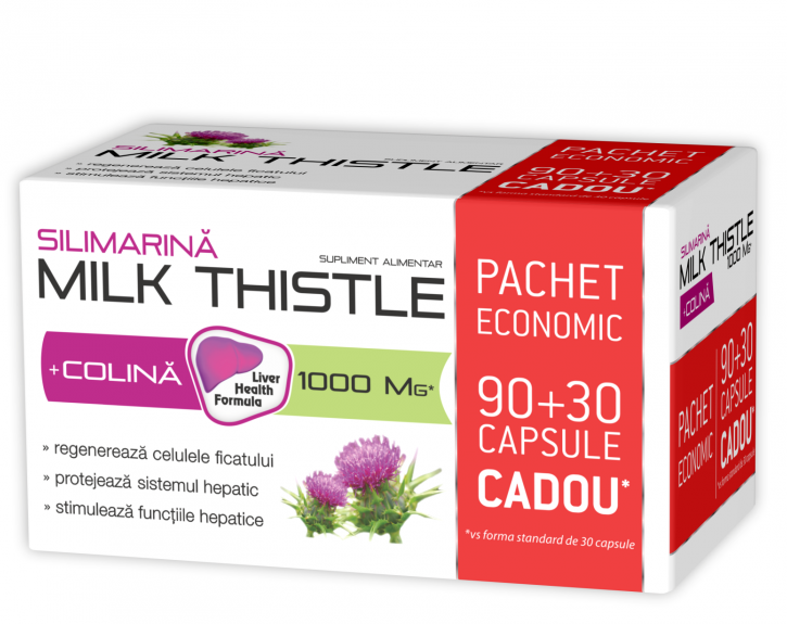 Silimarina Milk Thistle + Colina, 90 capsule + 30 capsule cadou, Zdrovit